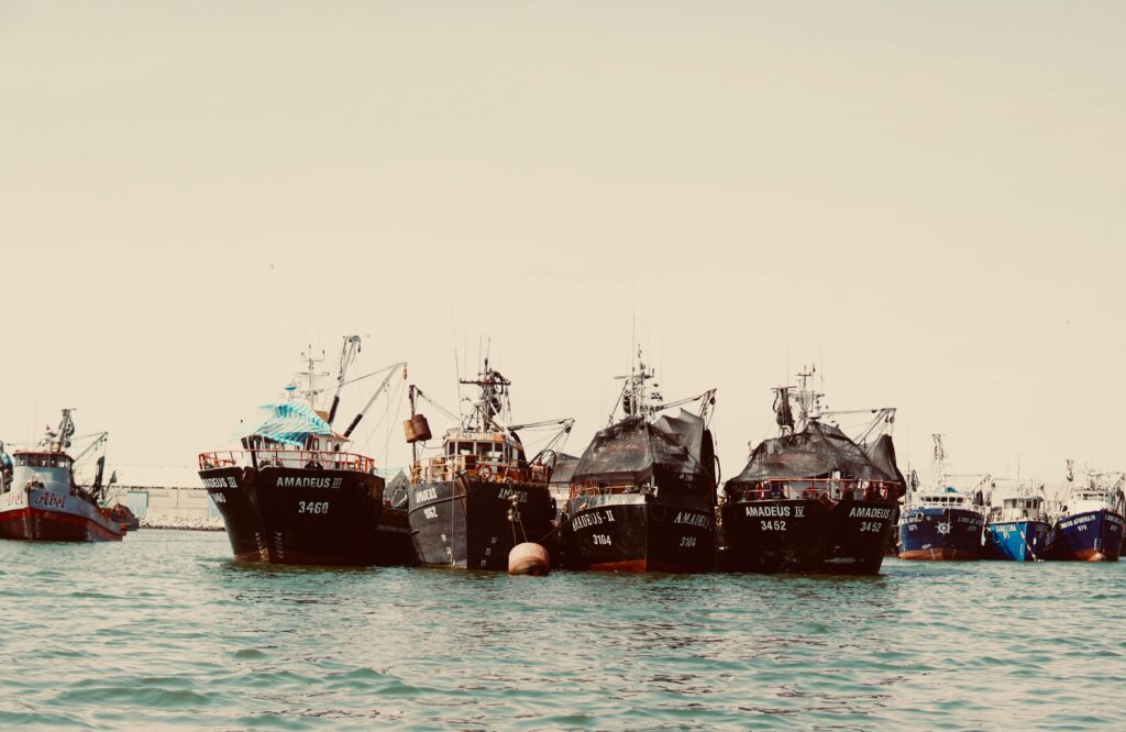 An image of fishing trawlers
