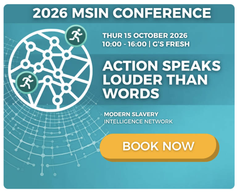 A promotional poster for the Modern Slavery Intelligence Network's event